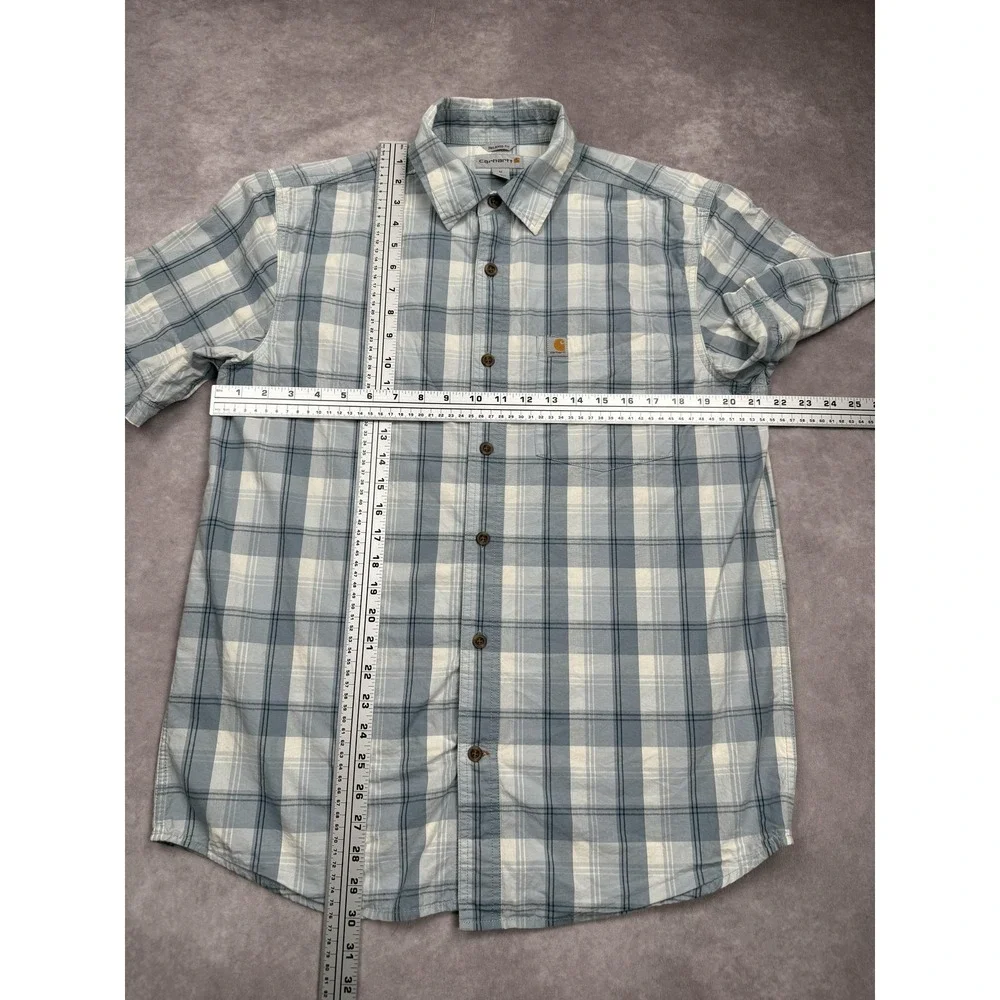Carhartt Shirt Mens Medium Blue White Plaid Relaxed‎ Fit Button Up Pocket Casual